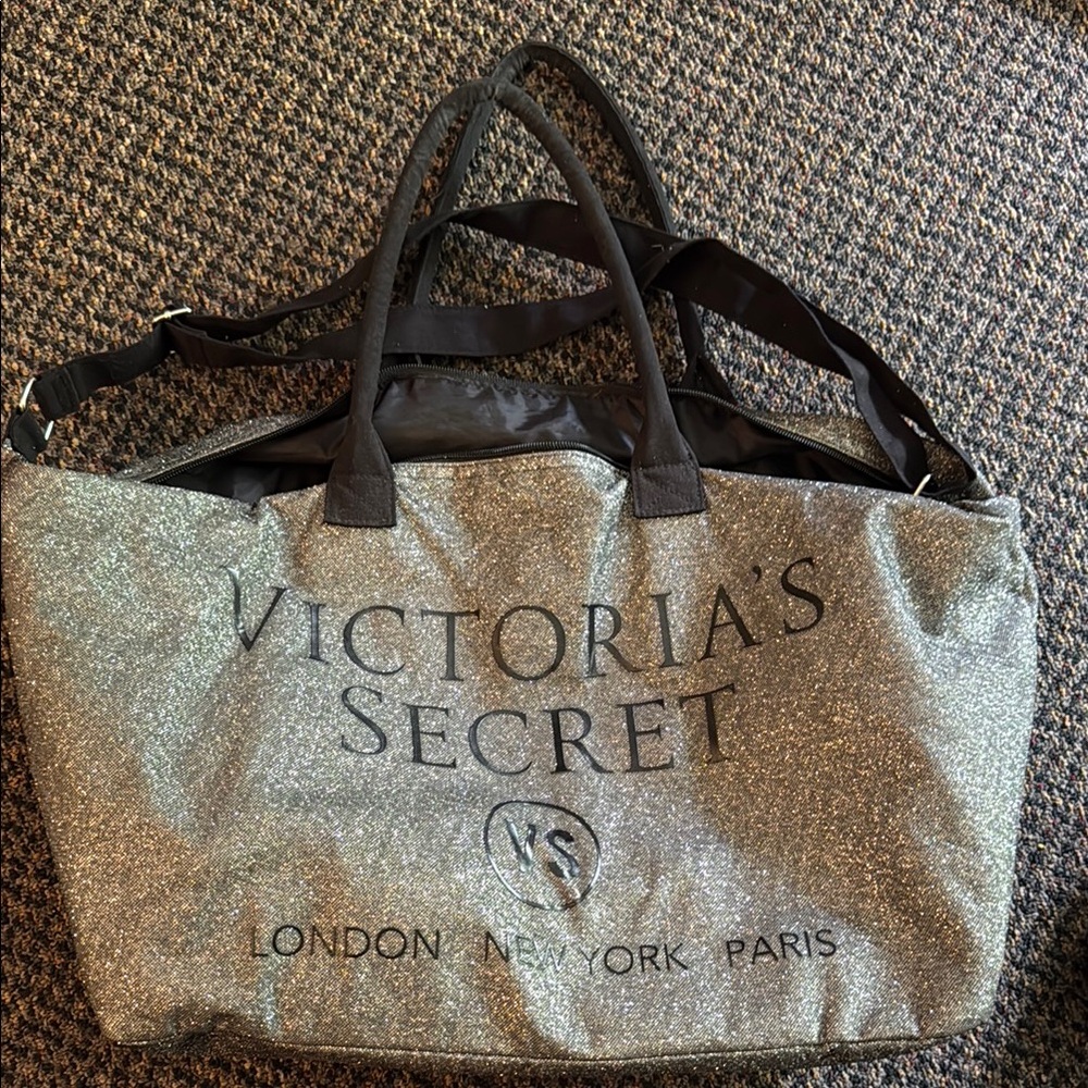 Victoria's Secret Silver and Black Travel Bag